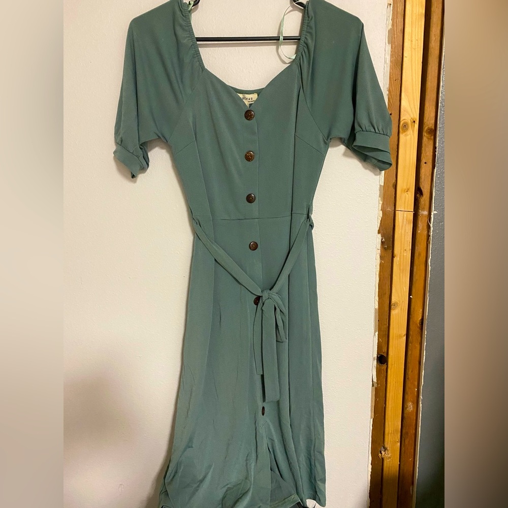 Sage Green Monteau Front Button Dress Small